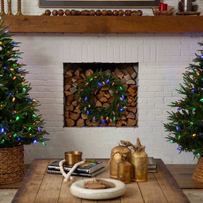 24" Pre-Lit Artificial Luxembourg Pine Christmas Wreath with 35 Multicolored Traditional Bulb LED Lights