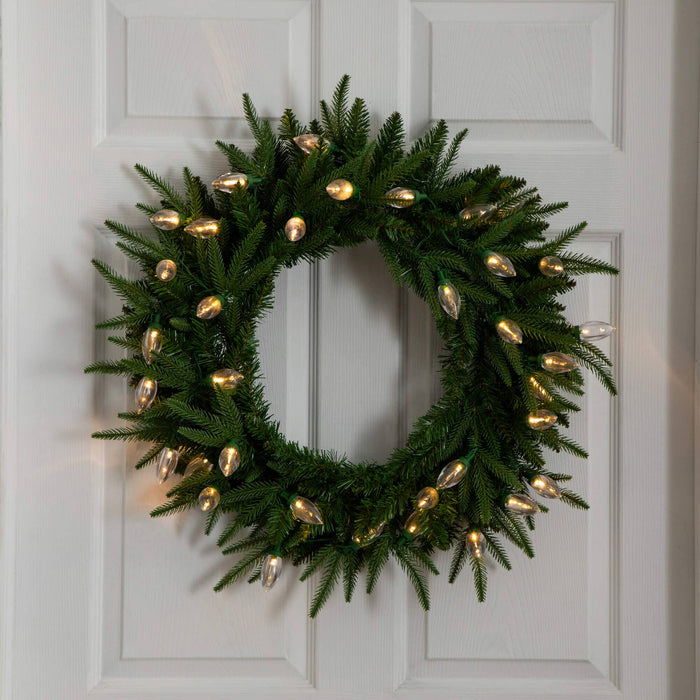 24" Pre-Lit Artificial Luxembourg Pine Christmas Wreath with 35 Multicolored Traditional Bulb LED Lights