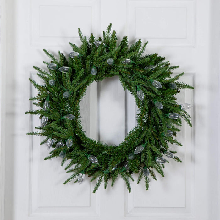 24" Pre-Lit Artificial Luxembourg Pine Christmas Wreath with 35 Multicolored Traditional Bulb LED Lights
