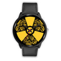 Black Leather Black Metal Mesh Black Link yellow skull watch