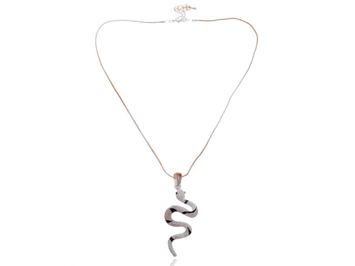 Black & White Painted Zebra Coil Slither Reptile Snake Hanging Pendant Necklace