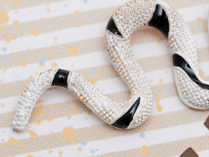 Black & White Painted Zebra Coil Slither Reptile Snake Hanging Pendant Necklace