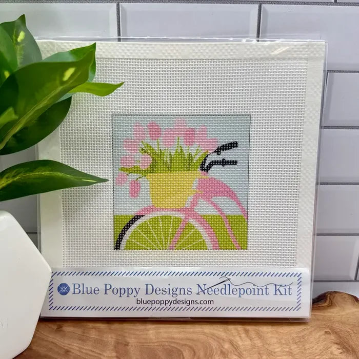 Blue Poppy Needlepoint Kit -Bicycle with Pink Flowers