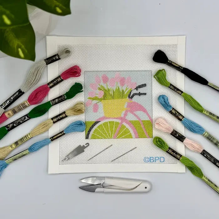 Blue Poppy Needlepoint Kit -Bicycle with Pink Flowers