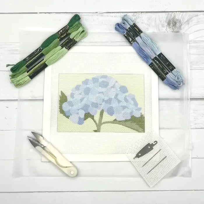Blue Poppy Needlepoint Kit -Blue Hydrangea 6" x 4"