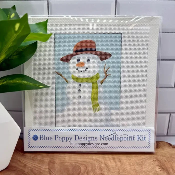 Blue Poppy Needlepoint Kit -Snowman with Green Scarf