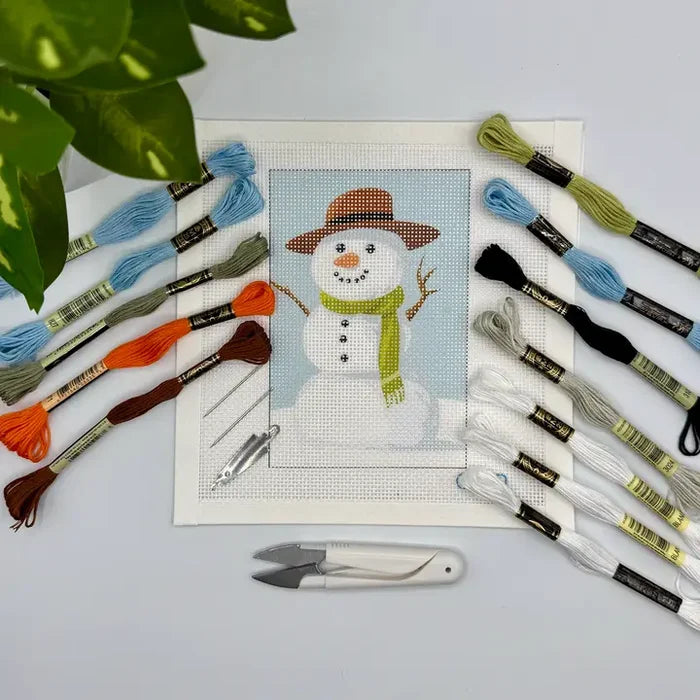 Blue Poppy Needlepoint Kit -Snowman with Green Scarf