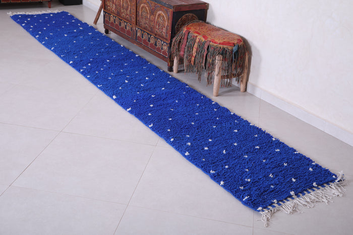 Runner handmade rug - custom berber carpet - Dotted Blue rug - custom moroccan rugs