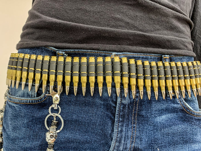 Bullet Belt Brass Shell Nickel Tips Black 'X' Link