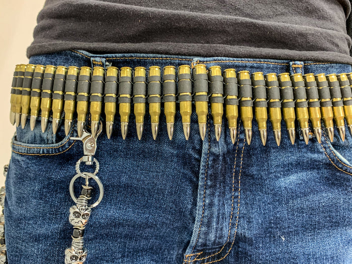 Bullet Belt Brass Shell Nickel Tips Black 'X' Link