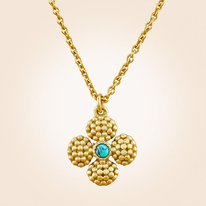 Capucine De Wulf Berry Clover Double-Sided Gold and Turquoise Charm Necklace