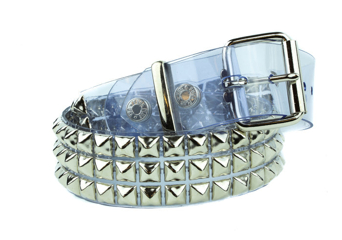 Clear Vinyl Black 3 Row Studded Punk Influenced Belt By Funk Plus
