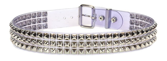 Clear Vinyl Black 3 Row Studded Punk Influenced Belt By Funk Plus