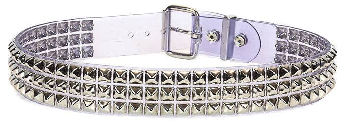 Clear Vinyl Black 3 Row Studded Punk Influenced Belt By Funk Plus