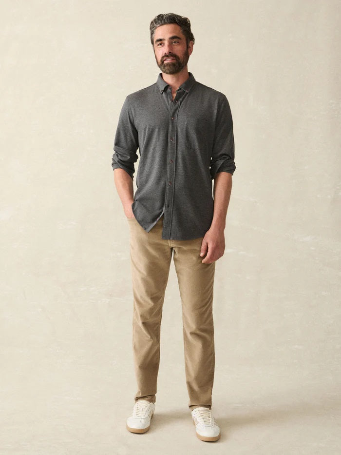Coastline Knit Shirt- Charcoal Heather Twill