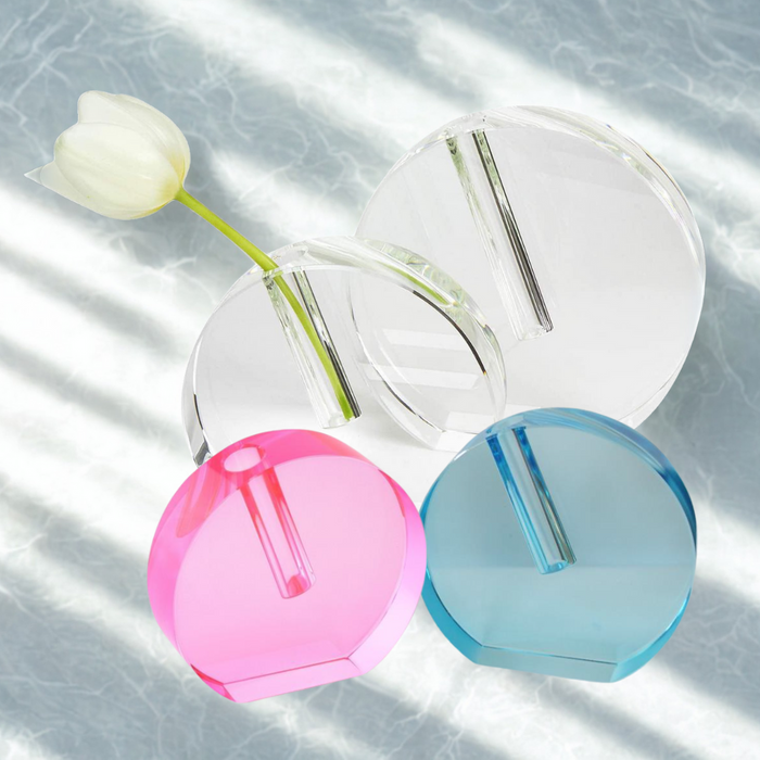 Crystal Glass Bud Vase - Round Flat