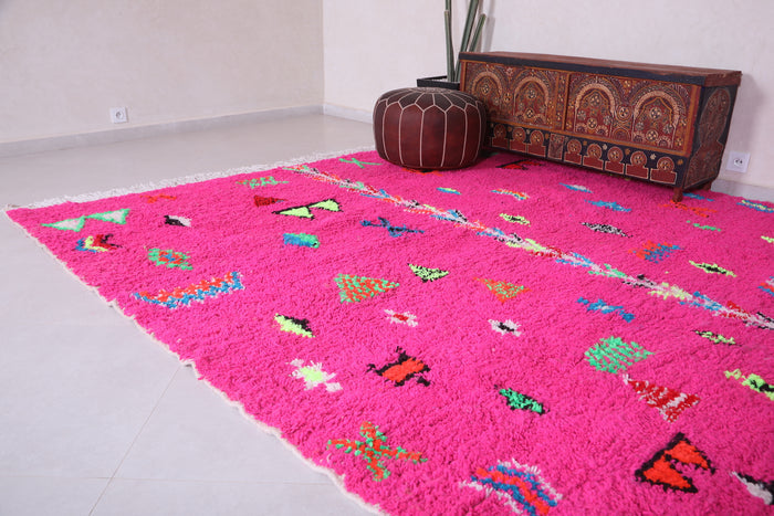 Custom bold pink Moroccan rug - Handwoven with multicolor berber motifs - custom moroccan rugs