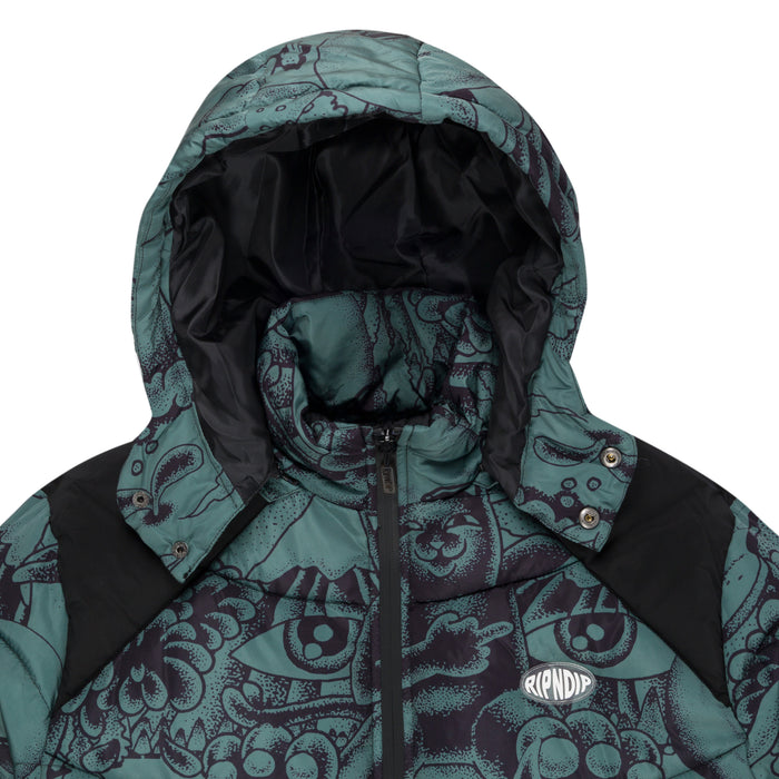 RIPNDIP Dark Twisted Fantasy Puffer Jacket (Olive/Black)