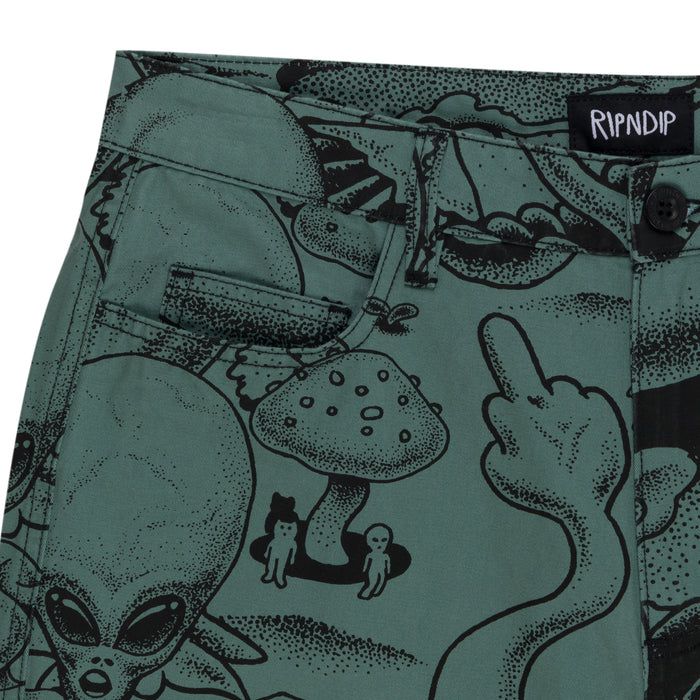 RIPNDIP Dark Twisted Fantasy Twill Shorts (Olive/Black)