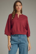 E Burgundy 3/4 Sleeve Sweater Top