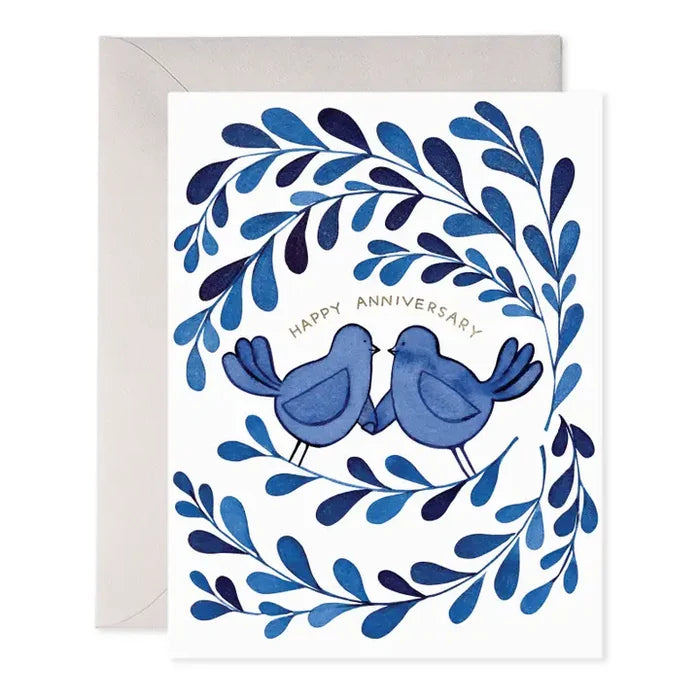 E Frances Anniversary Card -Blue Birds