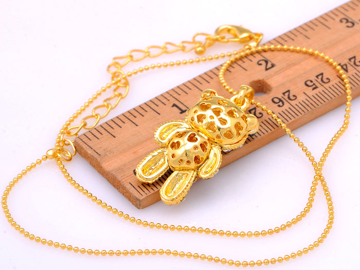 Emerald Green & Teddy Bear Fat Pendant Necklace