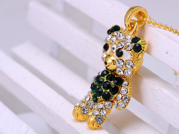 Emerald Green & Teddy Bear Fat Pendant Necklace