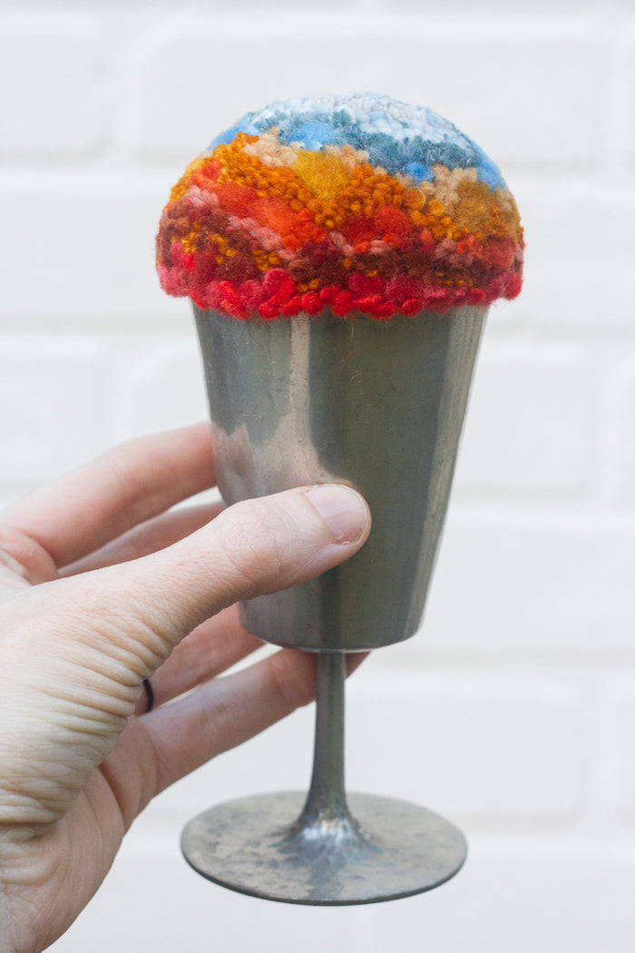 "Float" Puff in Vintage Pewter Goblet | Blue + Orange