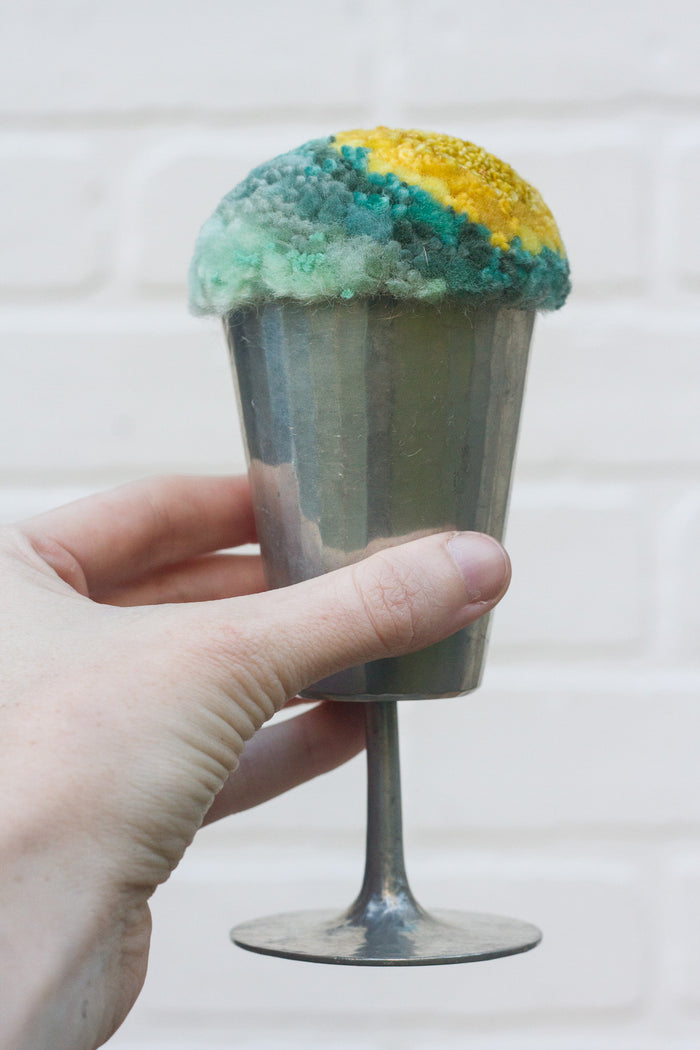 "Float" Puff in Vintage Pewter Goblet | Mustard + Mint