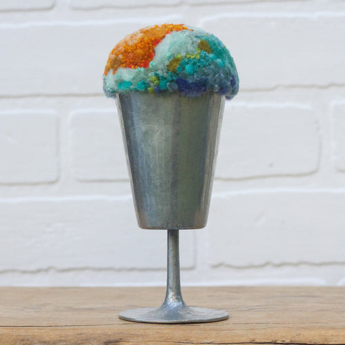 "Float" Puff in Vintage Pewter Goblet | Orange + Teal