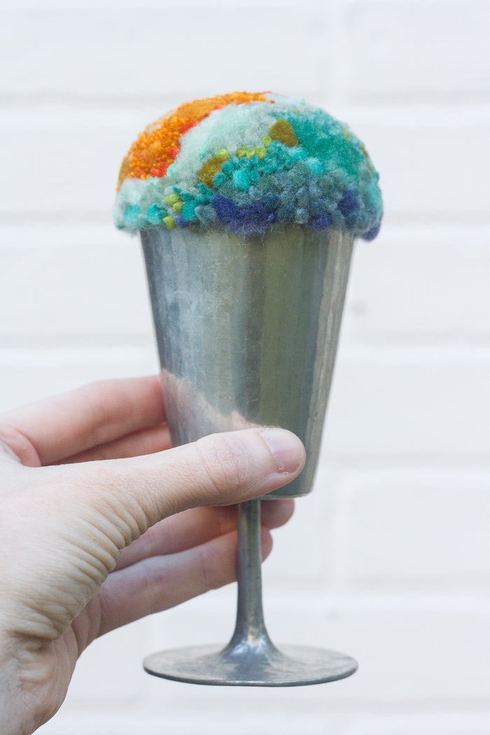 "Float" Puff in Vintage Pewter Goblet | Orange + Teal