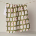 Geometry Flower Tiles Green Tea Towel