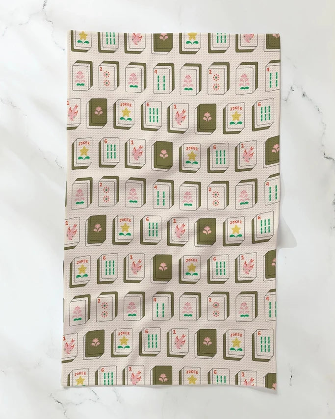 Geometry Flower Tiles White Tea Towel