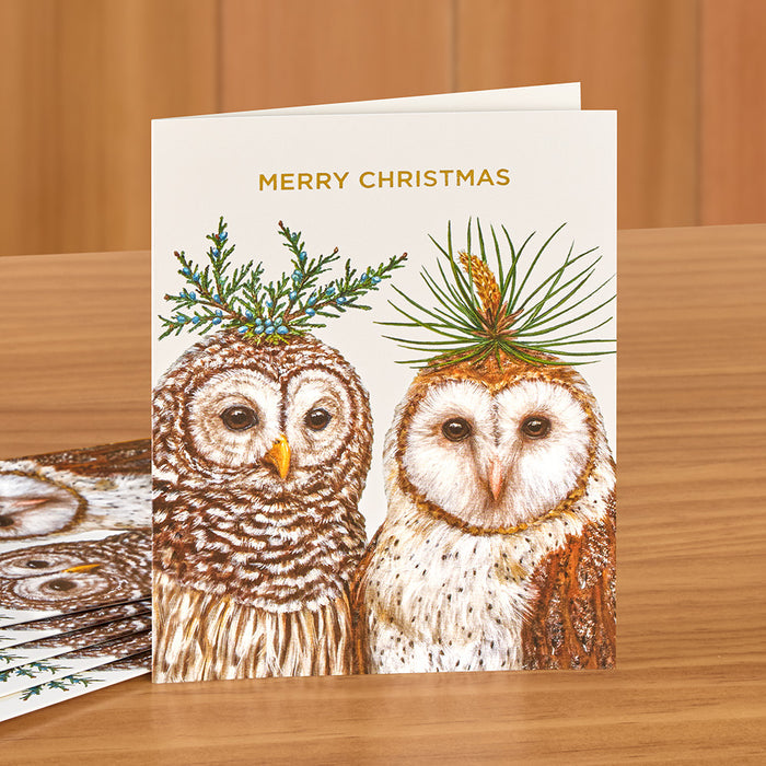 Hester & Cook Christmas Card Set, Fancy Winter Owls