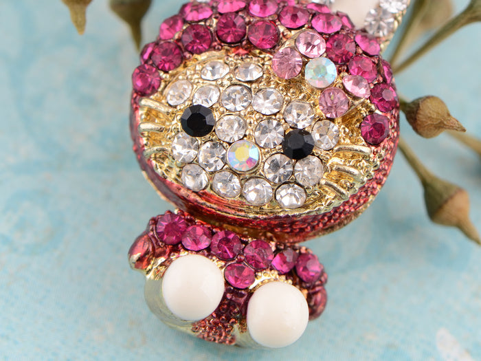 Hot Pink Bunny Girl Hooded Cat Kitty Face Rabbit Pendant Necklace