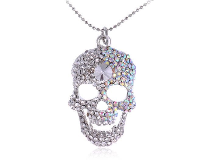 Iridescent Halloween Skeleton Skull Head Pendant Necklace - ALILANG.COM