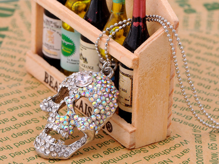 Iridescent Halloween Skeleton Skull Head Pendant Necklace - ALILANG.COM