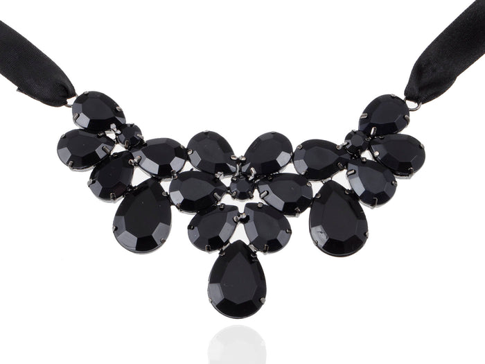 Jet Black Ss Victorian Gothic Multi Layer Bib Tie Necklace - ALILANG.COM