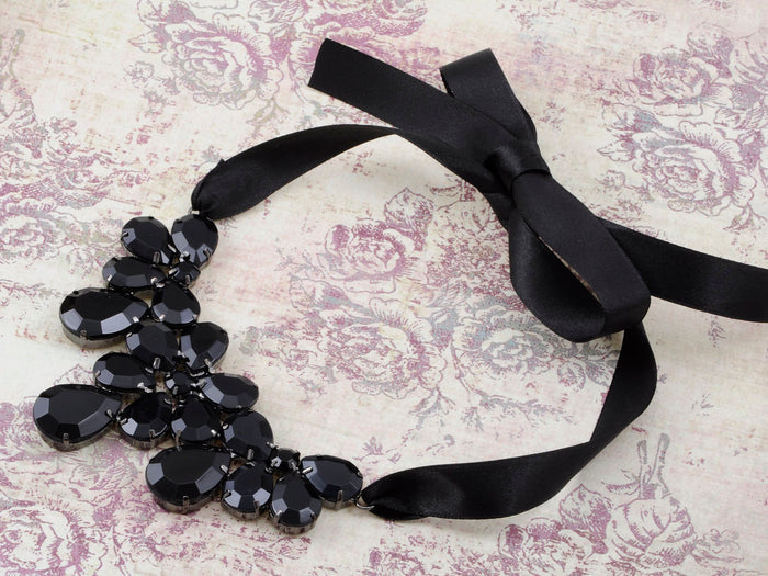 Jet Black Ss Victorian Gothic Multi Layer Bib Tie Necklace - ALILANG.COM