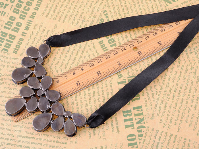 Jet Black Ss Victorian Gothic Multi Layer Bib Tie Necklace - ALILANG.COM