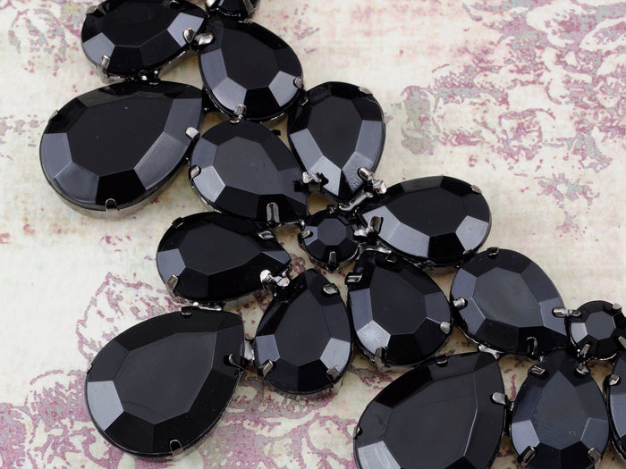 Jet Black Ss Victorian Gothic Multi Layer Bib Tie Necklace - ALILANG.COM