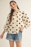 Jod Black & Tan Polka Dot Top