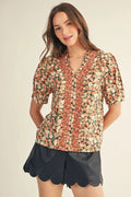 Jod Floral Ruffled & Embroidered Top