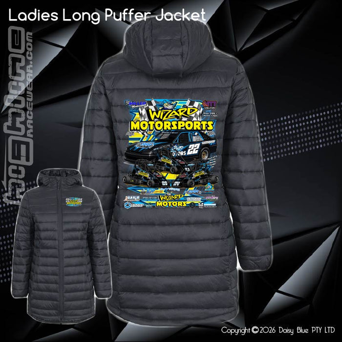 Ladies Long Puffer Jacket - Wizard Motorsport