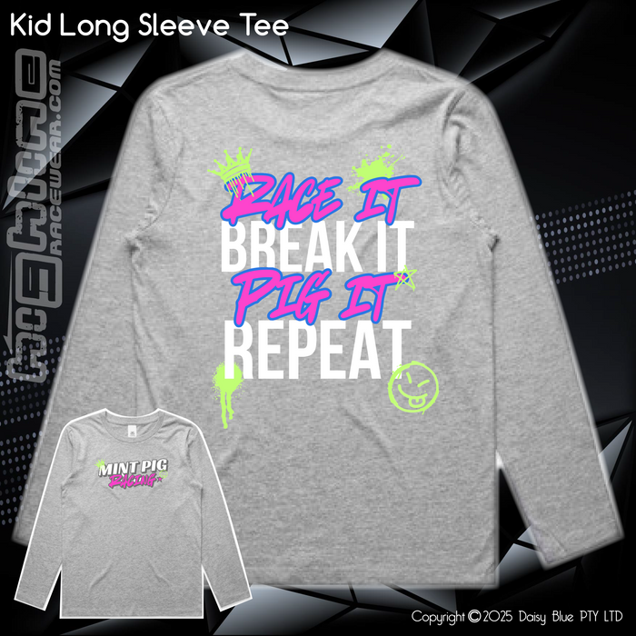 Long Sleeve Tee - Mint Piglet Race it