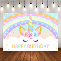 Mocsicka Flowers Unicorn Happy Birthday Party Decor Rainbow and Little Stars Backdrops-Mocsicka Party