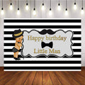 Mocsicka Happy Birthday Little Gentleman Backdrop Black Stripes Party Decor-Mocsicka Party