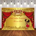 Mocsicka Our Little Royal Princess Baby Shower Backdrop It's A Girl Golden Crown Red Curtain Photo Background-Mocsicka Party