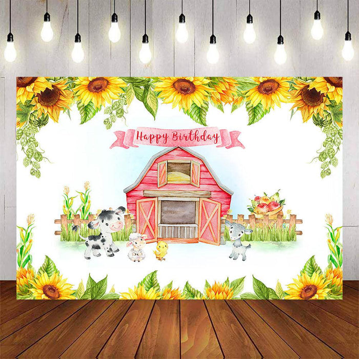 Mocsicka Red Barn and Sunflowers Farm Theme Birthday Backdrop-Mocsicka Party