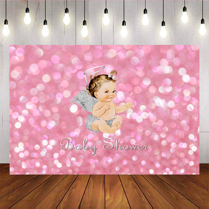 Mocsicka Sliver Angel Wings Royal Baby Shower Glitter Lights Photo Background-Mocsicka Party